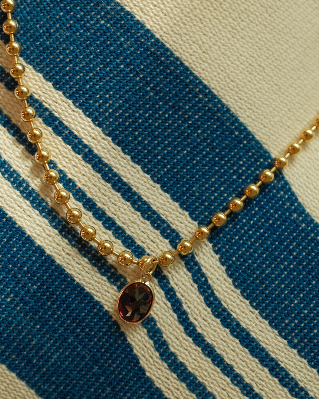 14K Gold Oval Bezel Set Garnet Necklace