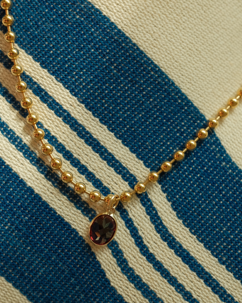 14K Gold Oval Bezel Set Garnet Necklace