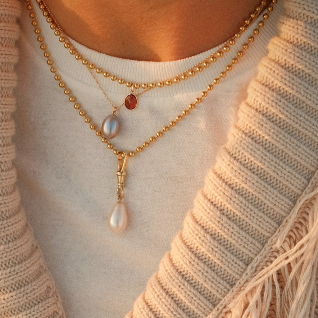 14K Gold Oval Bezel Set Garnet Necklace