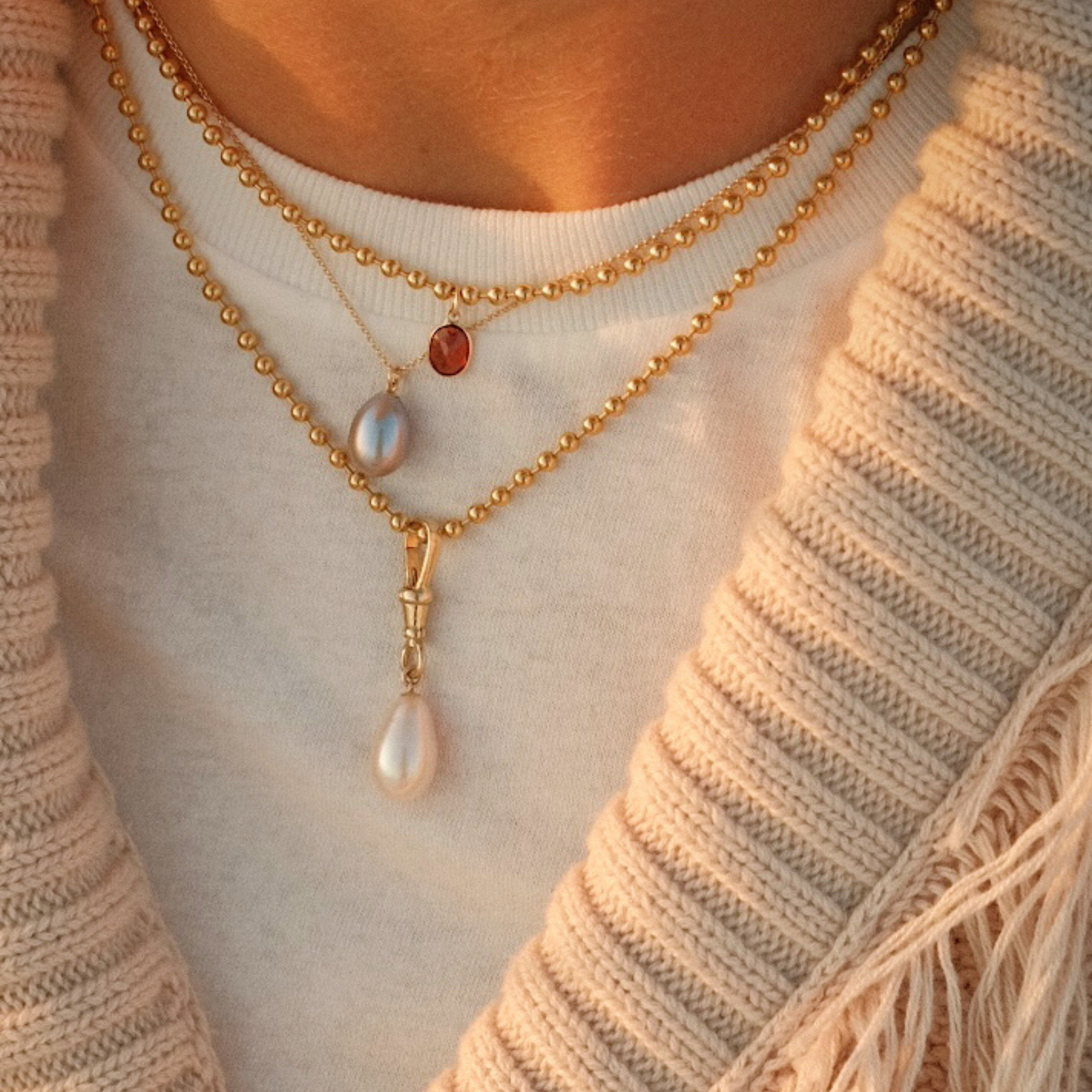 14K Gold Oval Bezel Set Garnet Necklace