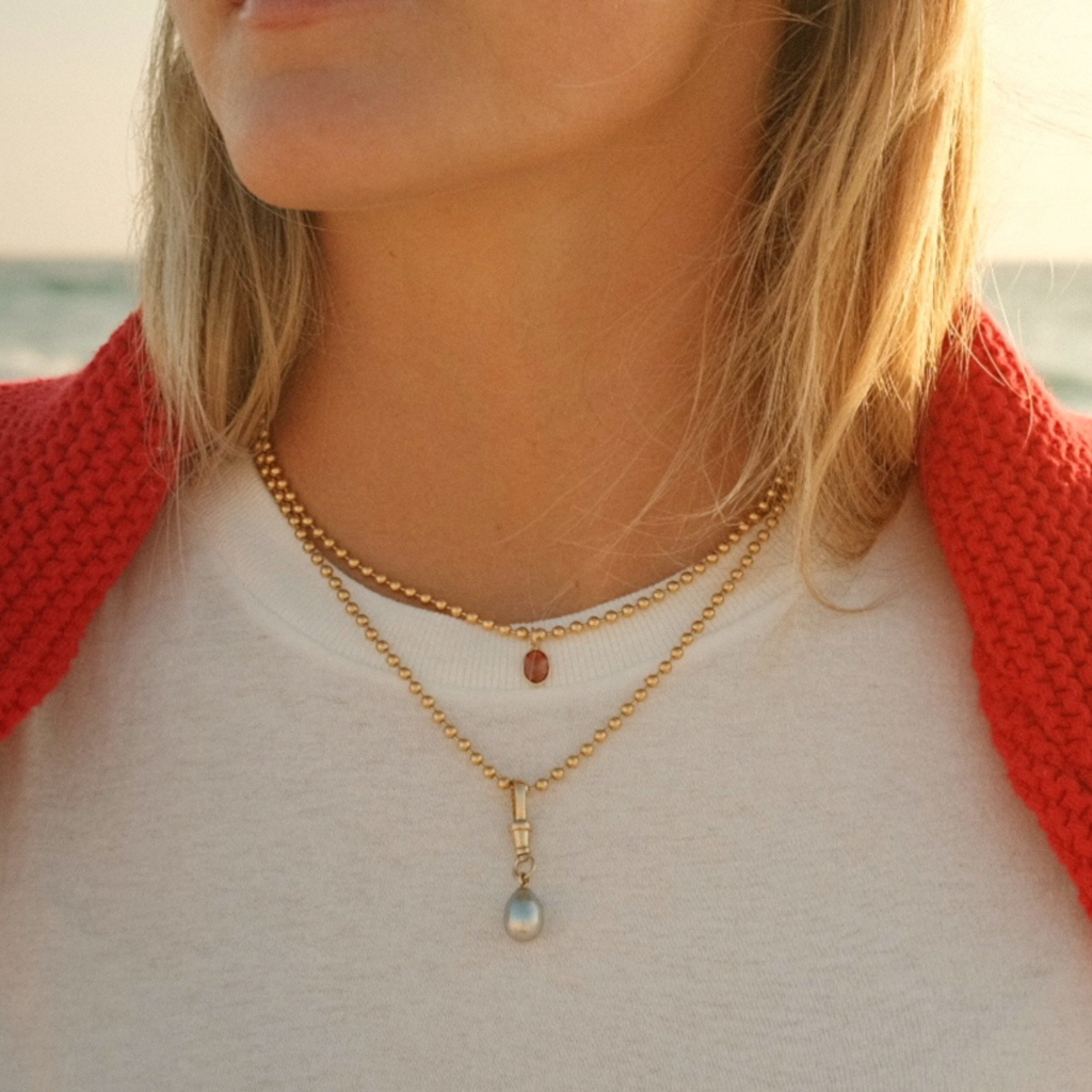 14K Gold Oval Bezel Set Garnet Necklace