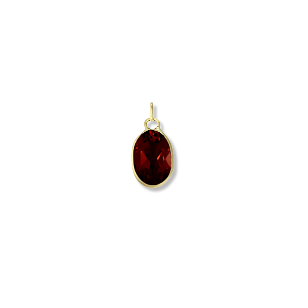 14K Gold Oval Bezel Set Garnet Necklace