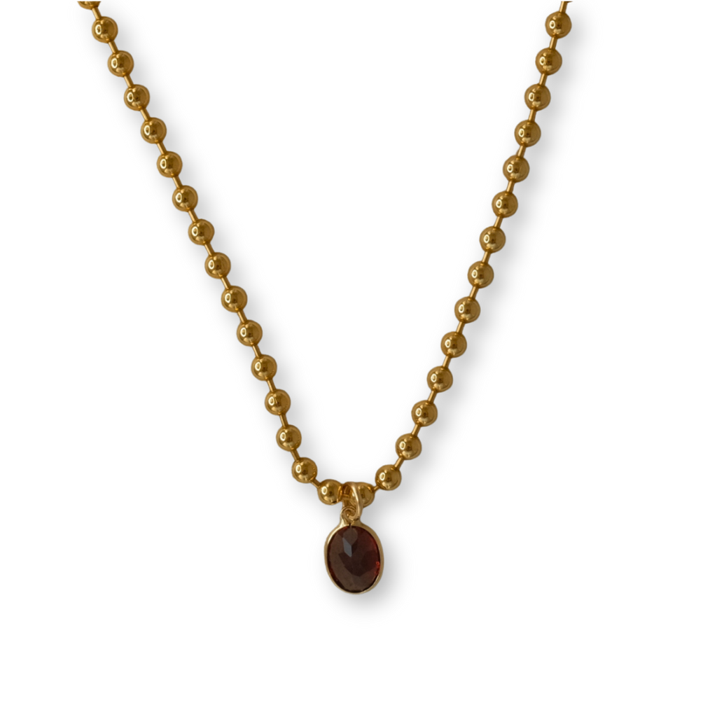 14K Gold Oval Bezel Set Garnet Necklace